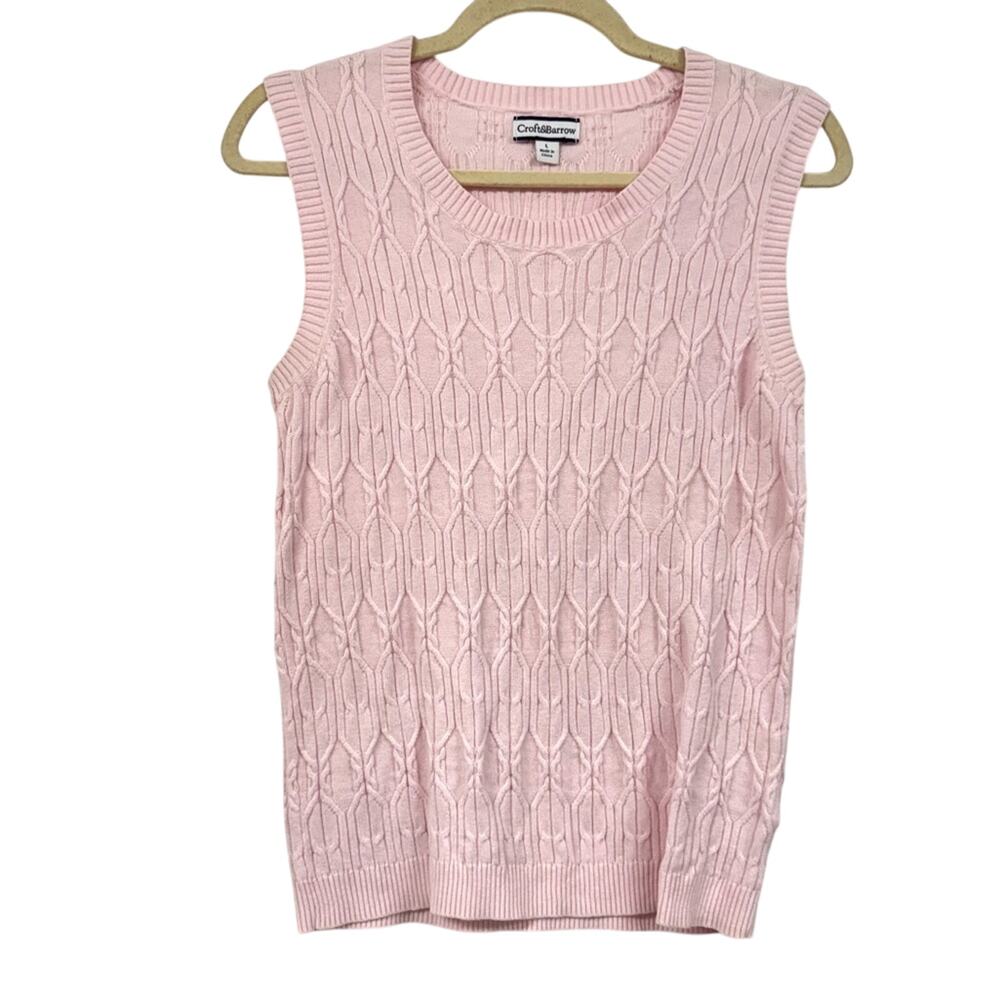 Vintage Croft & Barrow Pink Cable Knit Sleeveless Sweater Vest Womens L